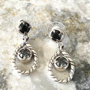 BRIGHTON TRUE COLOR BLACK GRAY SWAROVSKI CRYTAL TEARDROP DANGLE EARRING